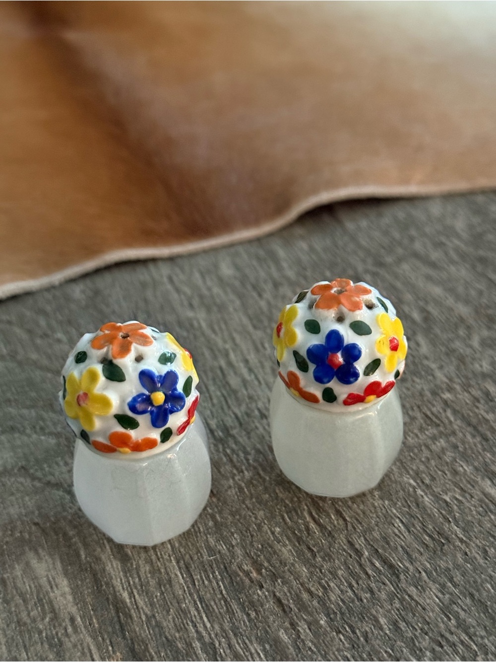 Vintage Colorful Floral Design Miniature Salt and Pepper Shakers Set